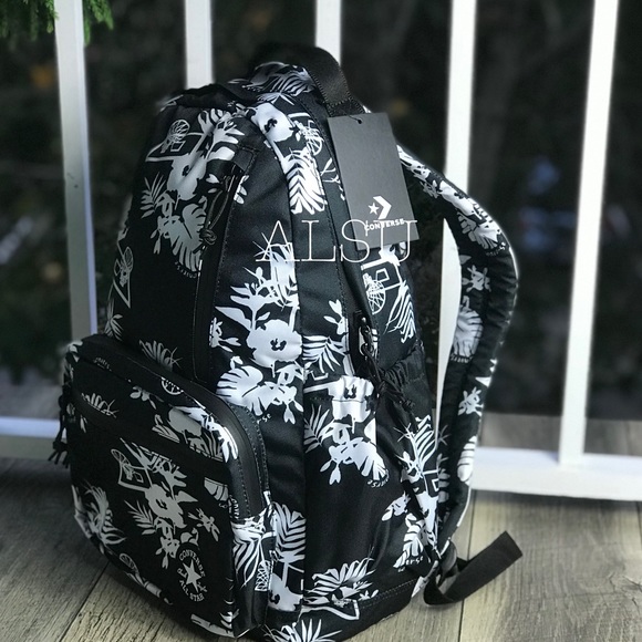 NWT Converse Go Backpack Flowers Black White 💐 - Picture 3 of 6